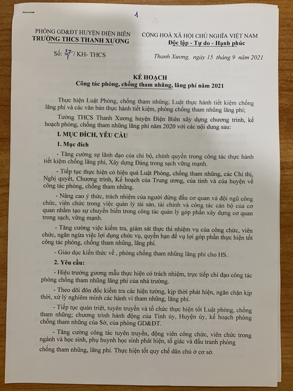 KH VỀ CÔNG TÁC PHÒNG, CHỐNG THAM NHŨNG, LÃNG PHÍ NĂM 2021